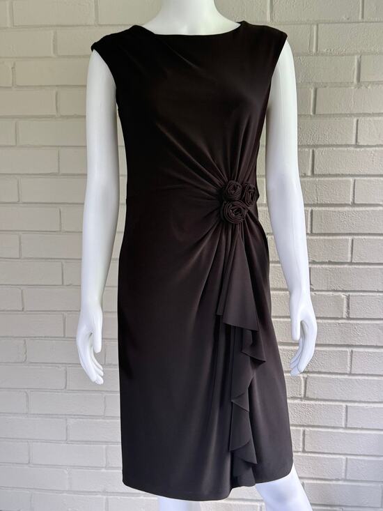 Frank Lyman Design Dresses & Skirts - Frank Lyman Black Boat Neck Dress 8 Draped Ruched Rosette 90s Minimalist Midi